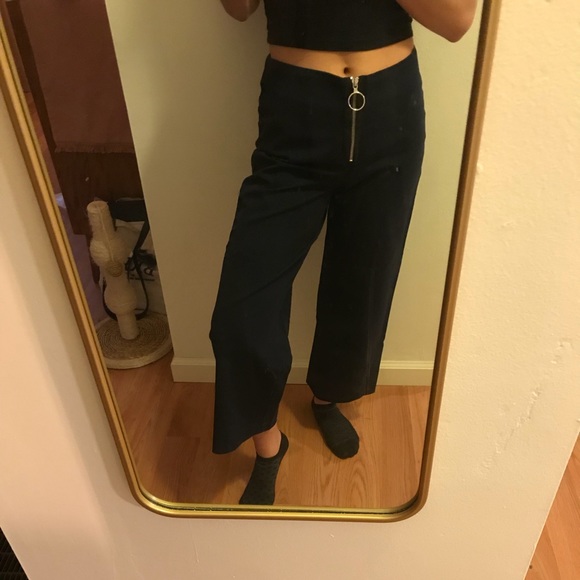 Zara Navy Blue O-Ring Trousers - Picture 1 of 4